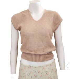 Barry & Me vintage women's s - M tan light brown pique '70s knit sleeveless blou